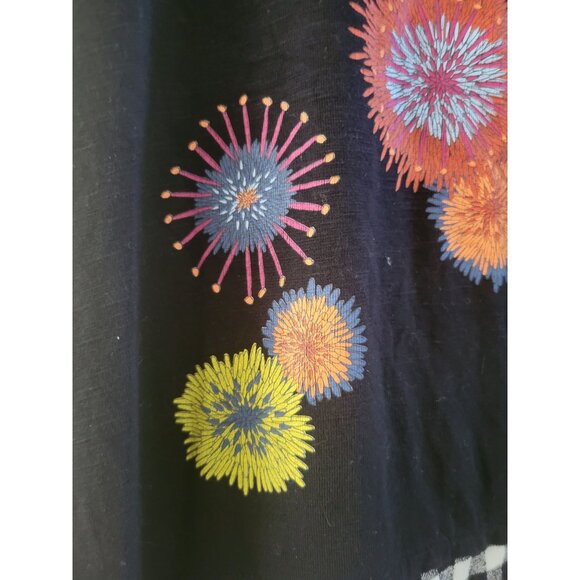 Desigual Womens black Fire works tunic top white black check border size XL boho - Picture 2 of 6